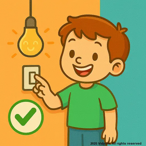 Child switching off lights and fan after use to follow do and don’t at home for kids