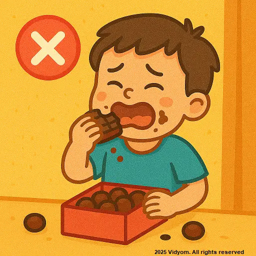 Child eating too many chocolates at home