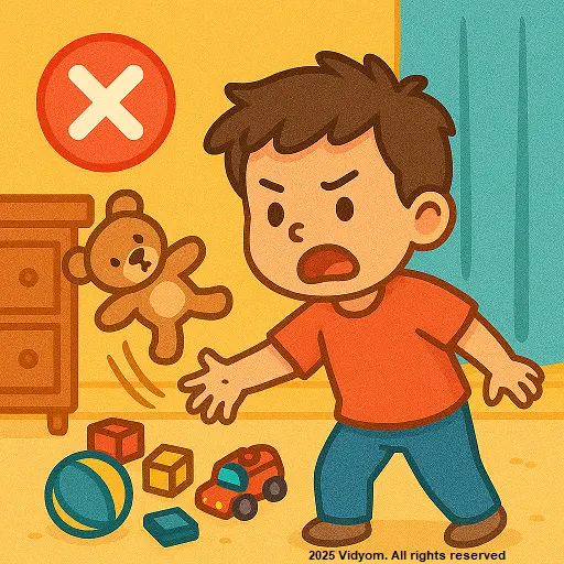 do and don’t at home for kids – child throwing toys on the floor