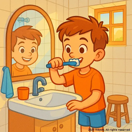 Girl brushing her teeth in the bathroom