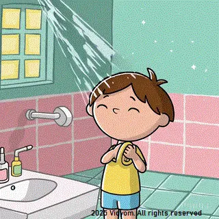 Child taking a bath with soap and water