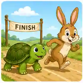 Boy Who Cried Wolf story for kids page featuring The Tortoise and the Hare moral story cover