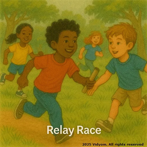Kids in a relay race passing a baton