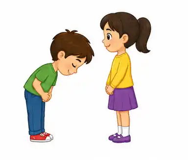 Child giving a gentle bow to another child