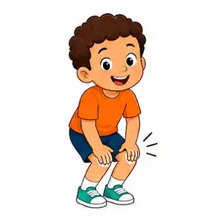 Child bending slightly and tapping both knees