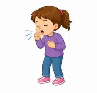 Child pretending to cough into their elbow