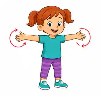Child stretching arms out to make slow circles