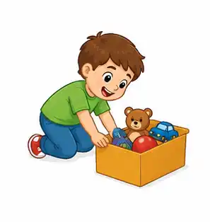 Child finding a toy in a toy box