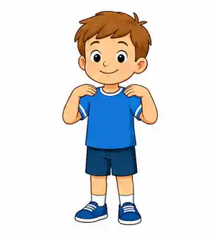 Child placing both hands on their shoulders