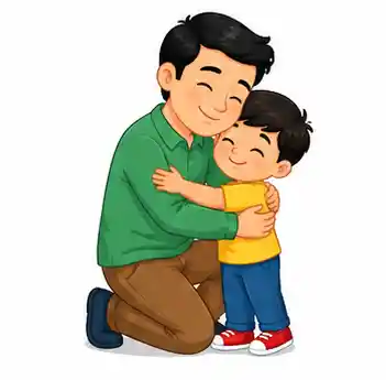 Child giving father a gentle hug