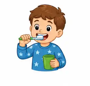 Child pretending to brush their teeth