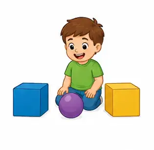 Child placing an object between two blocks