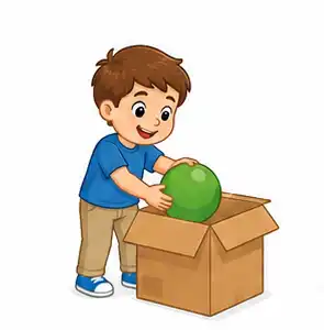 Child placing an object inside a box