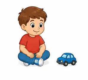 Child sitting with a toy placed nearby
