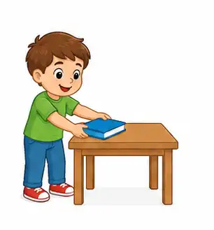 Child placing an object on top of a table