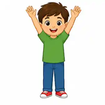 Child raising both hands above their head