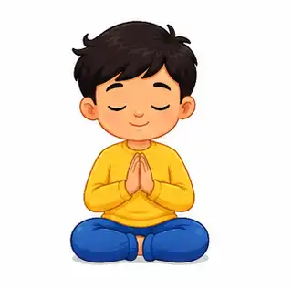Child sitting quietly with palms together