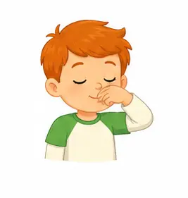 Child bringing hand near nose to smell