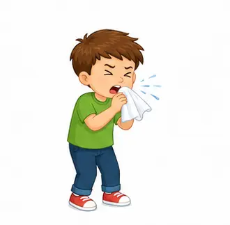 Child pretending to sneeze safely
