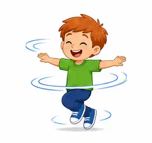 Child spinning slowly in a circle for Simon Says