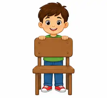 Child standing behind a chair