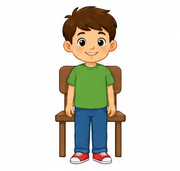 Child standing in front of a chair