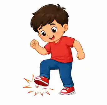 Child gently stomping one foot