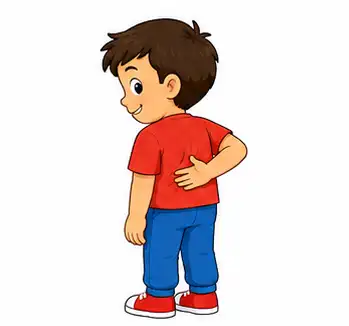Child reaching one hand behind their back