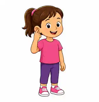 Child gently touching one ear
