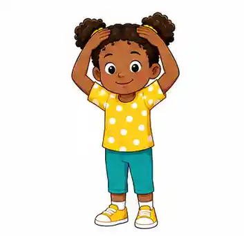 Child placing both hands on their head