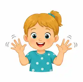 Child wiggling fingers with hands up