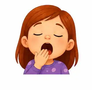 Child yawning while covering their mouth