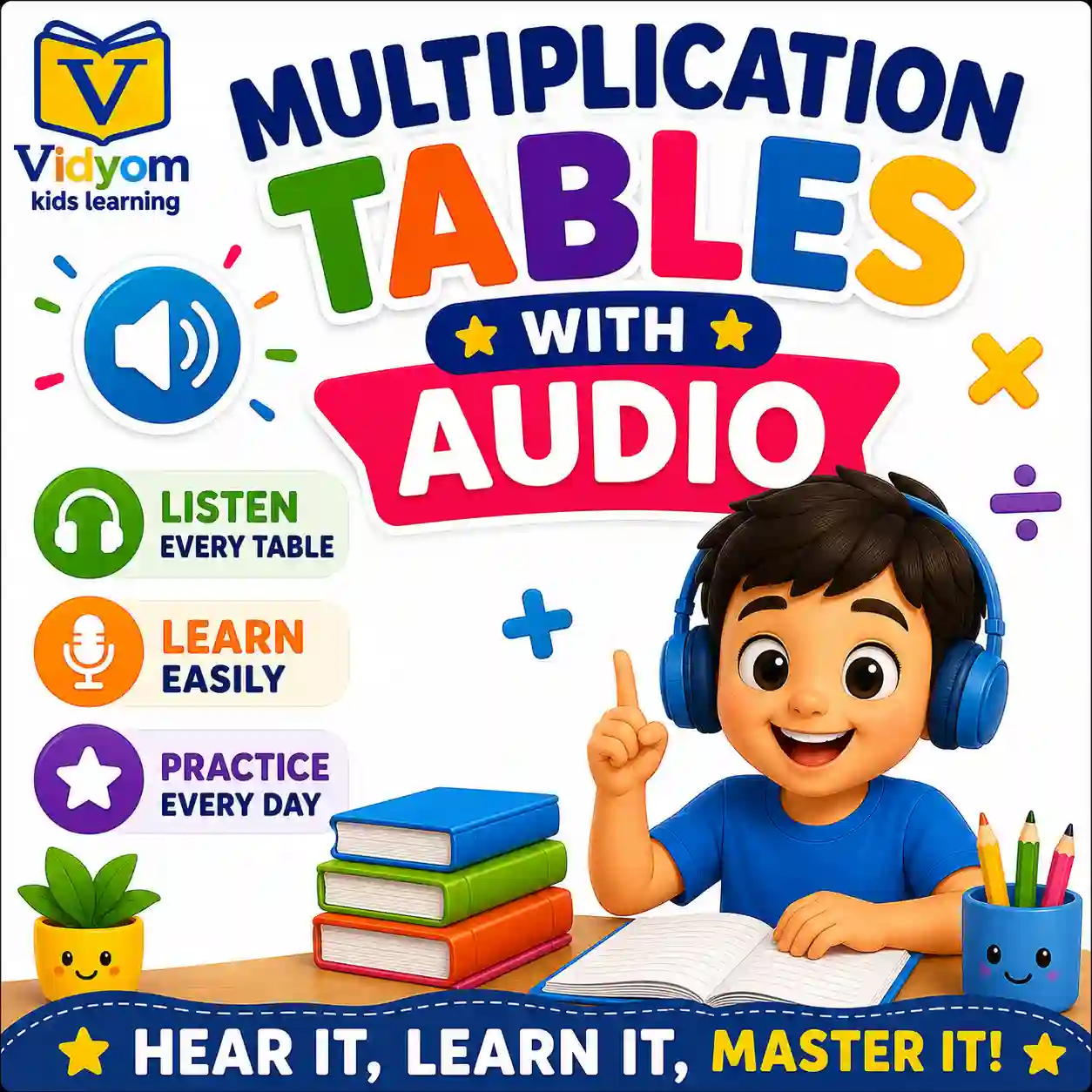 Multiplication tables with audio for listening repetition mental maths and number practice
