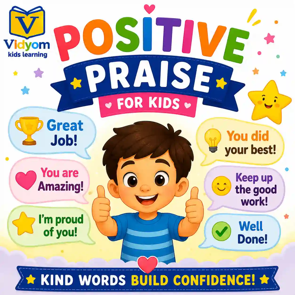 Positive praise for kids with encouragement words phrases and supportive feedback