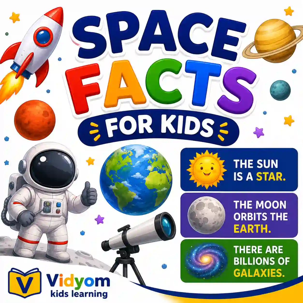 Children learning space facts about the Moon Sun and stars