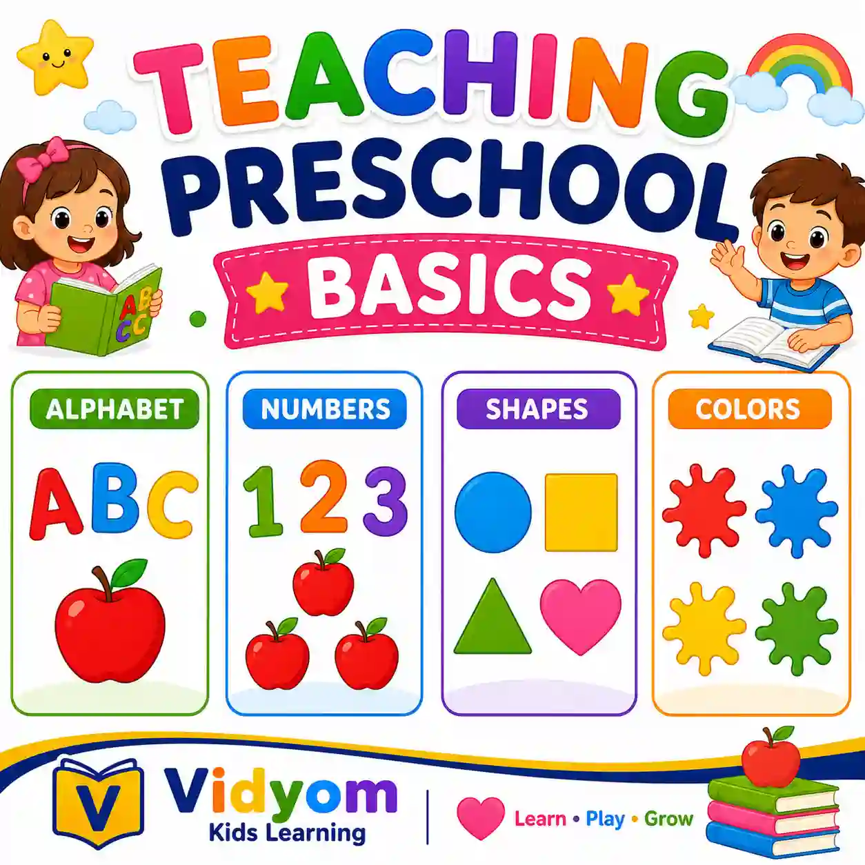 Teacher helping preschool children learn letters phonics numbers and early classroom basics