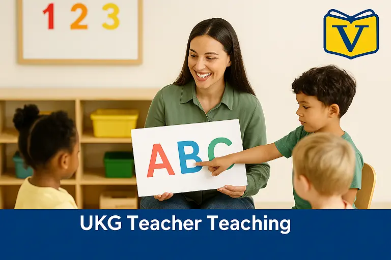 UKG teacher teaching phonics and numbers with kids