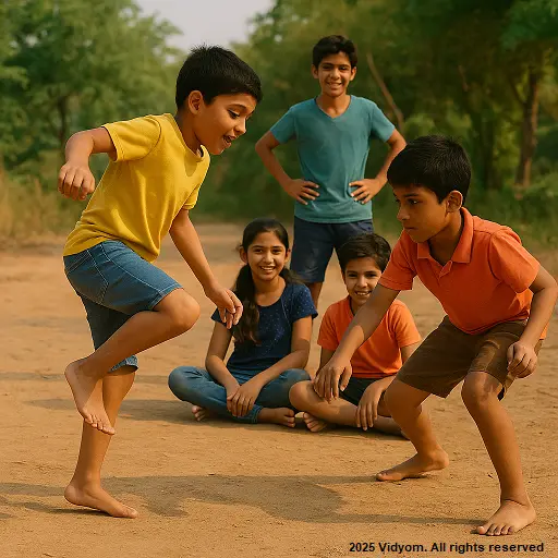 Child playing Langdi hopping game