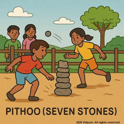 Children playing Pithoo Seven Stones