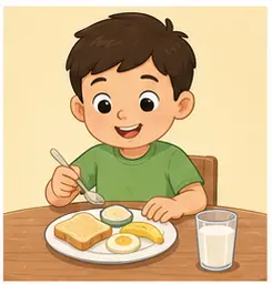 Breakfast illustration for daily life vocabulary for kids