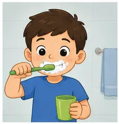 Child brushing teeth