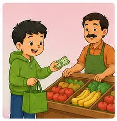 Person buying fruits in a market