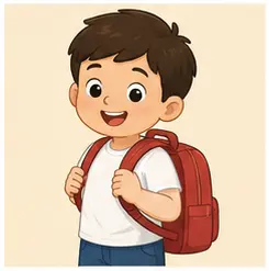Child carrying a school bag for daily life vocabulary for kids