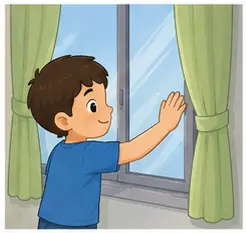 Child closing a window for school action vocabulary for kids