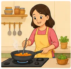 Mother cooking food in the kitchen