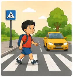 Child crossing a road carefully