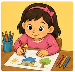 Child drawing a picture of a cat