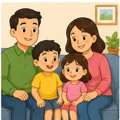 Happy family together at home