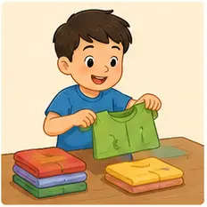 Child folding clothes neatly