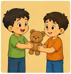 Child giving a pencil to another child